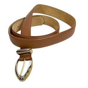 ELIZABETH Liz Claiborne Tan Leather Belt with Silver & Gold Tone Hardware